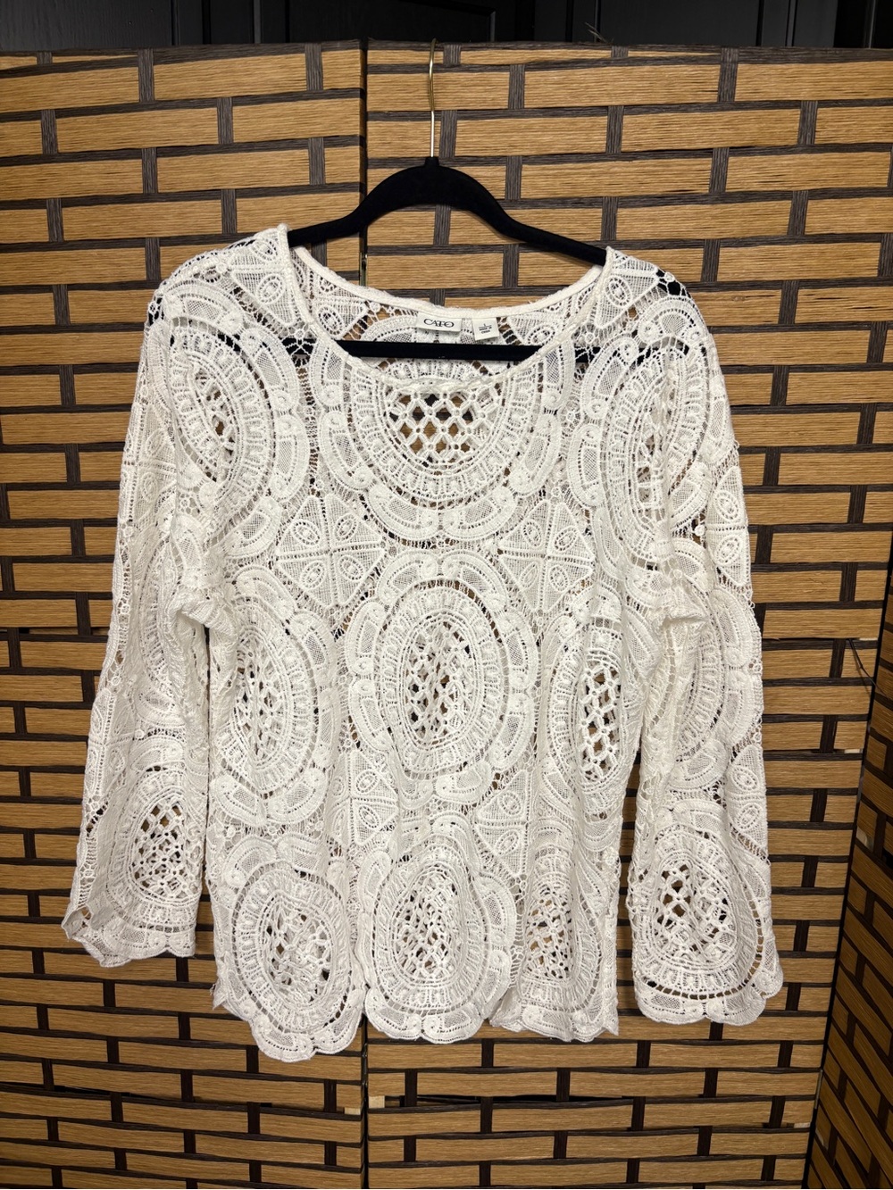 Cato white sheer crochet top size large